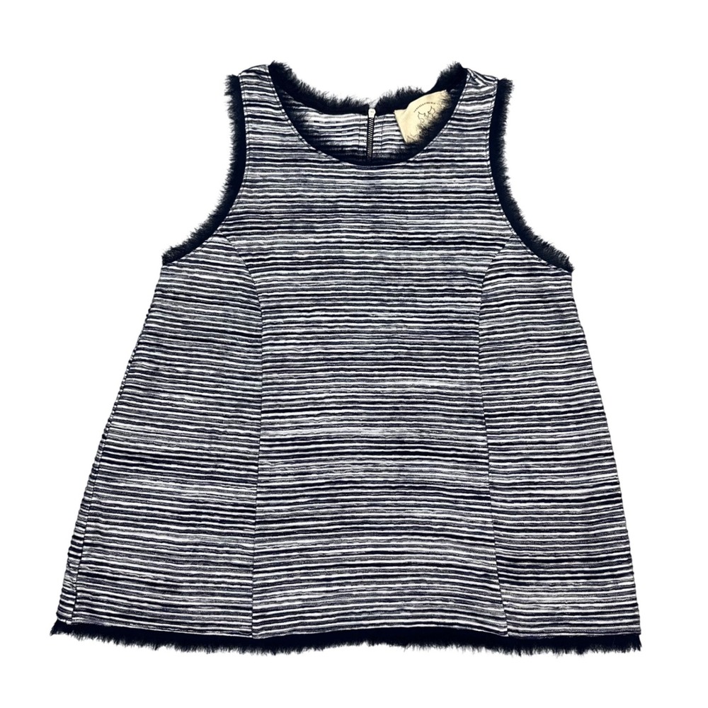 Vanessa Virginia Anthropologie Striped Fringe Sleeveless Shell Top Navy White XS